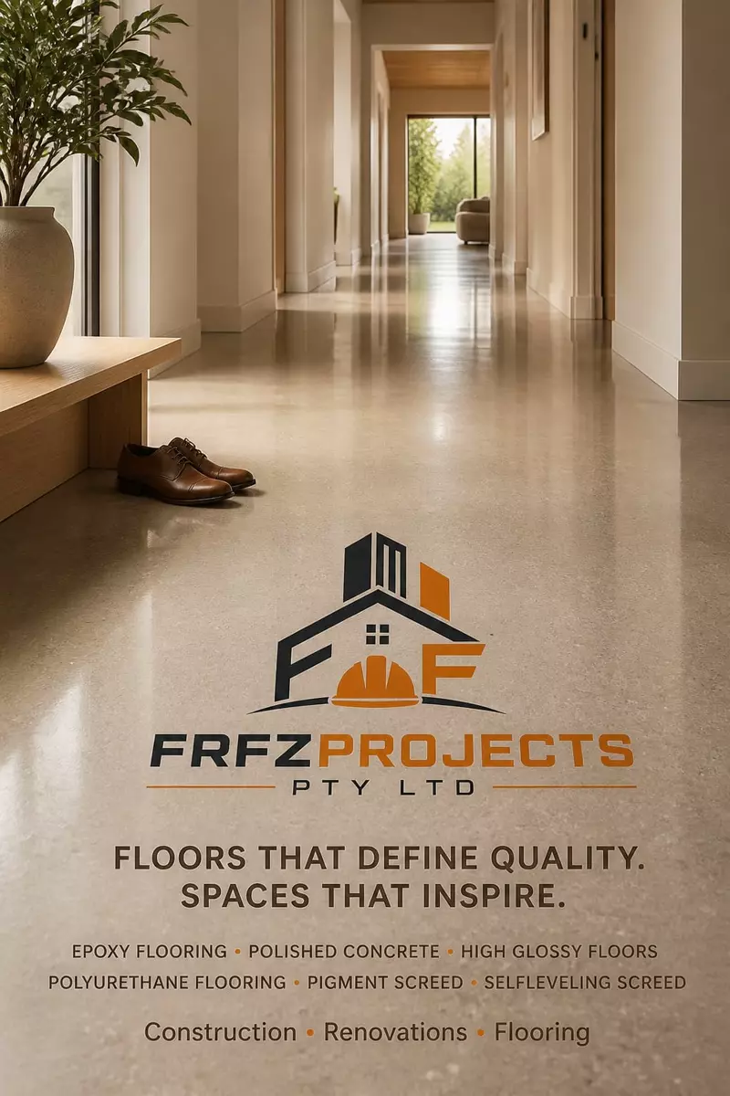 FRFZPROJECTS branded modern hallway with polished concrete floors